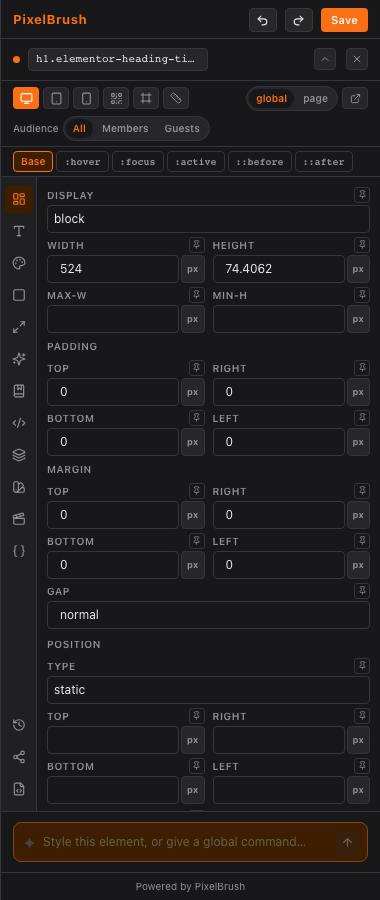 Layout controls panel